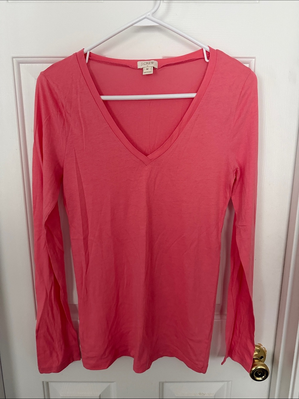 J.Crew Factory Coral Pink V-Neck Long Sleeve Tee Size M NWOT